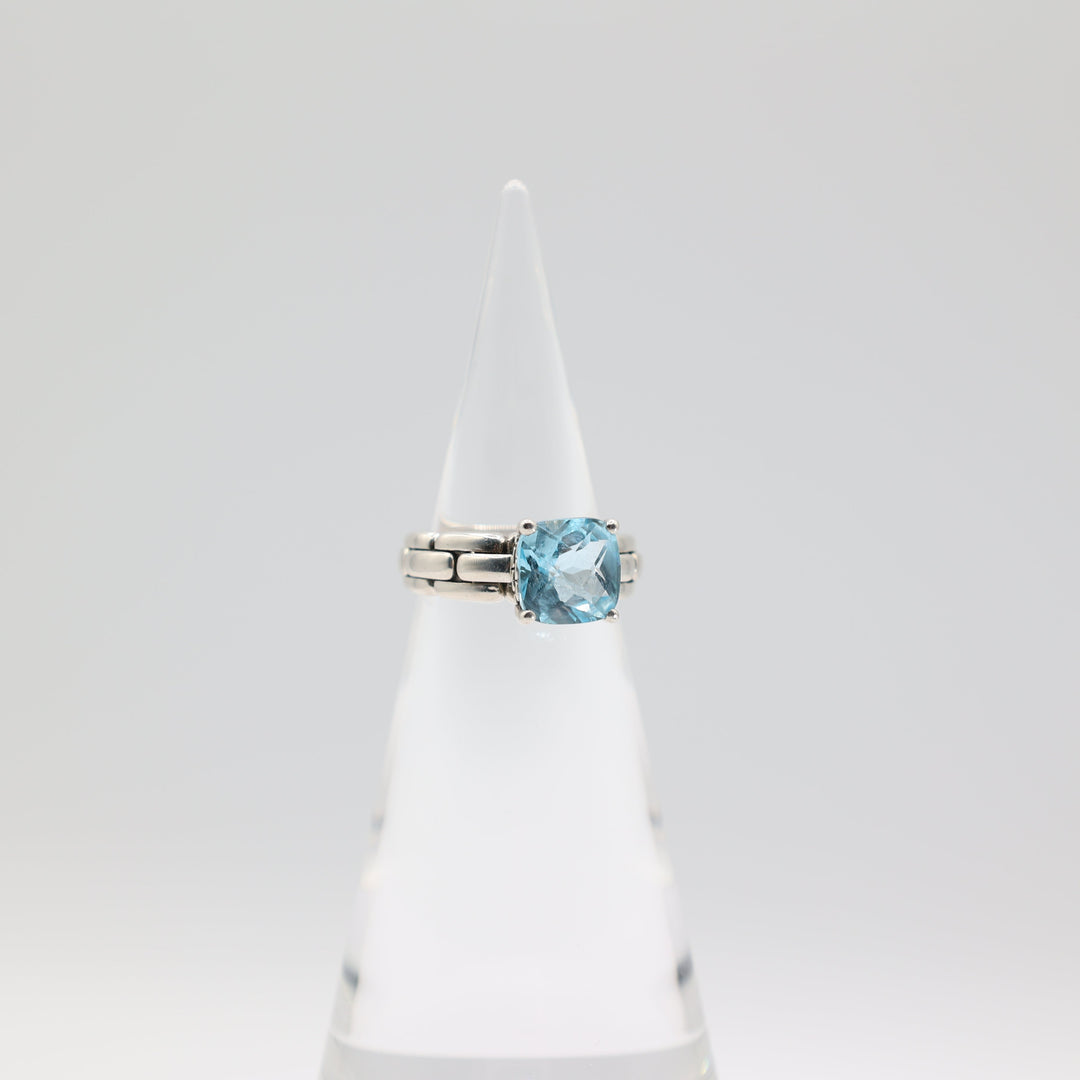 JAI By John Hardy 925 Sterling Silver Checkerboard Cushion Blue Topaz Ring Size 9