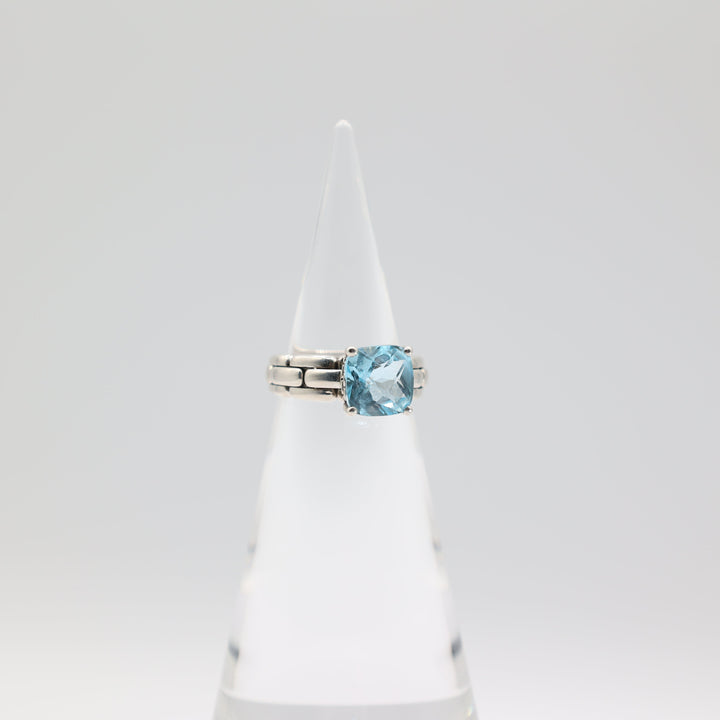 JAI By John Hardy 925 Sterling Silver Checkerboard Cushion Blue Topaz Ring Size 9