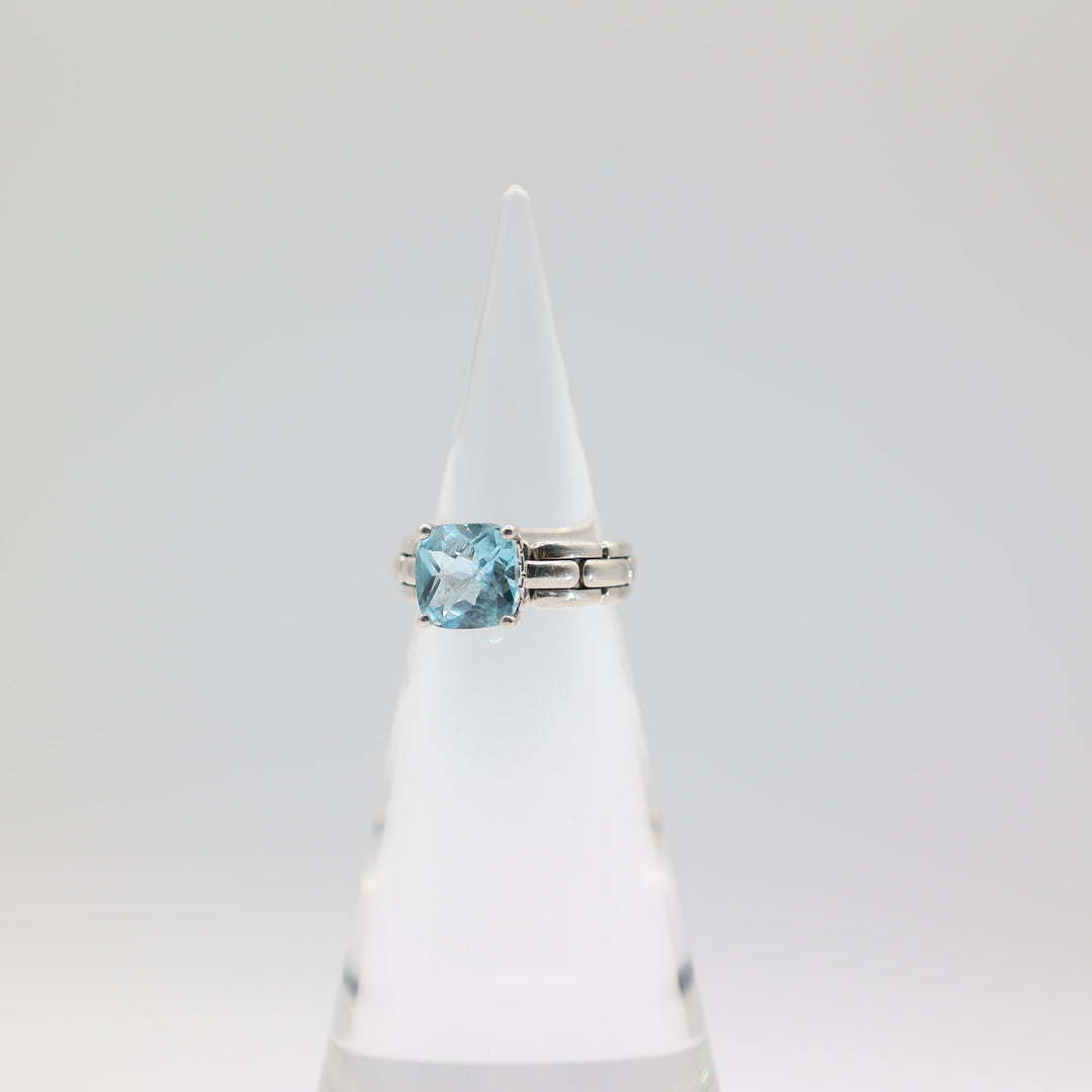JAI By John Hardy 925 Sterling Silver Checkerboard Cushion Blue Topaz Ring Size 9