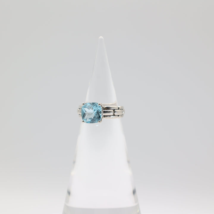 JAI By John Hardy 925 Sterling Silver Checkerboard Cushion Blue Topaz Ring Size 9