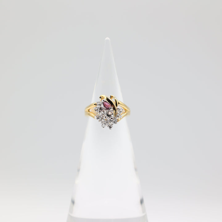 10k Yellow Gold White and Purple Cluster Ring Size 7.75