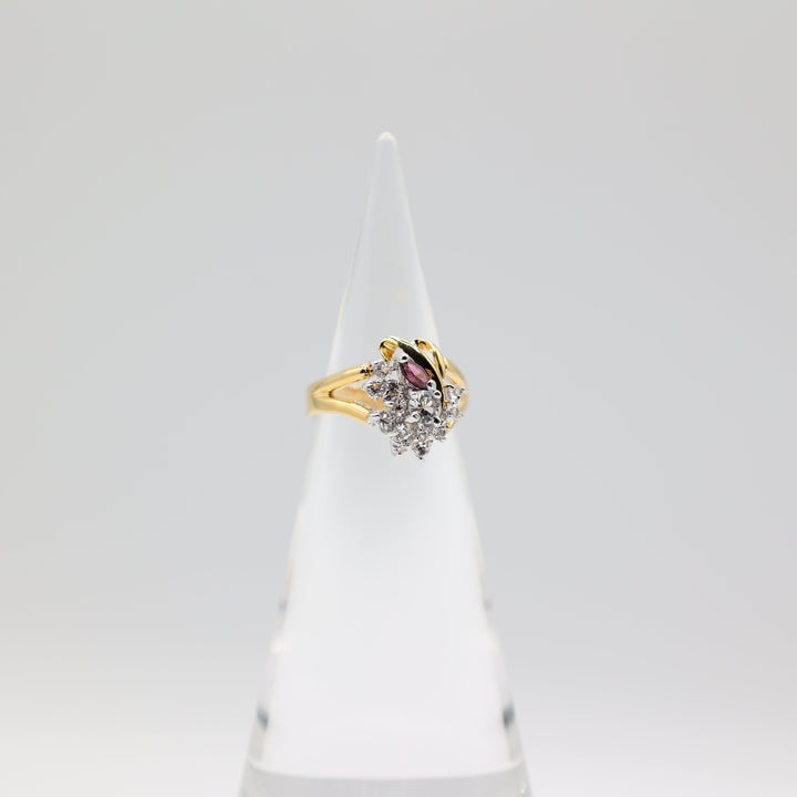 10k Yellow Gold White and Purple Cluster Ring Size 7.75