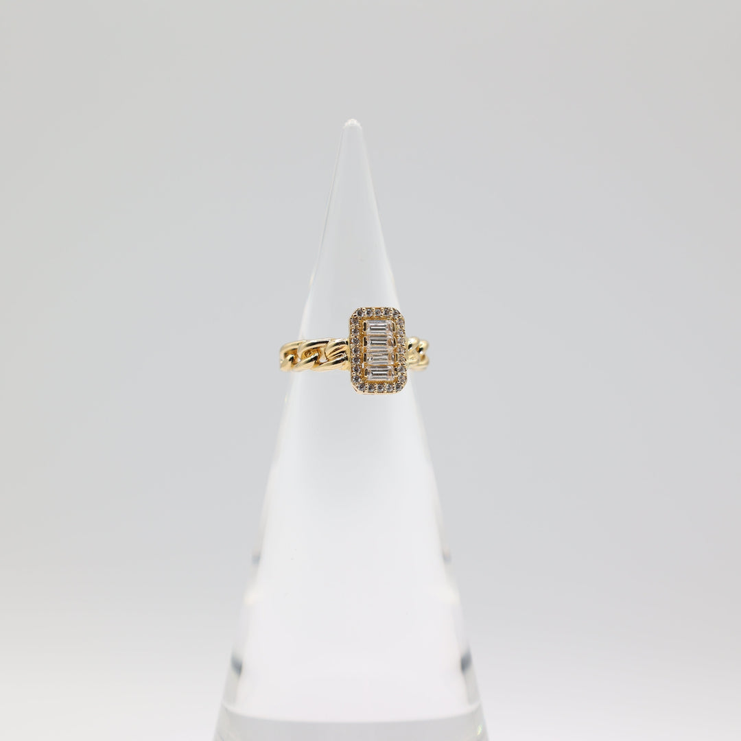 14k Yellow Gold Link Band & CZ Stones Ring Size 7