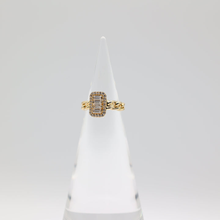 14k Yellow Gold Link Band & CZ Stones Ring Size 7