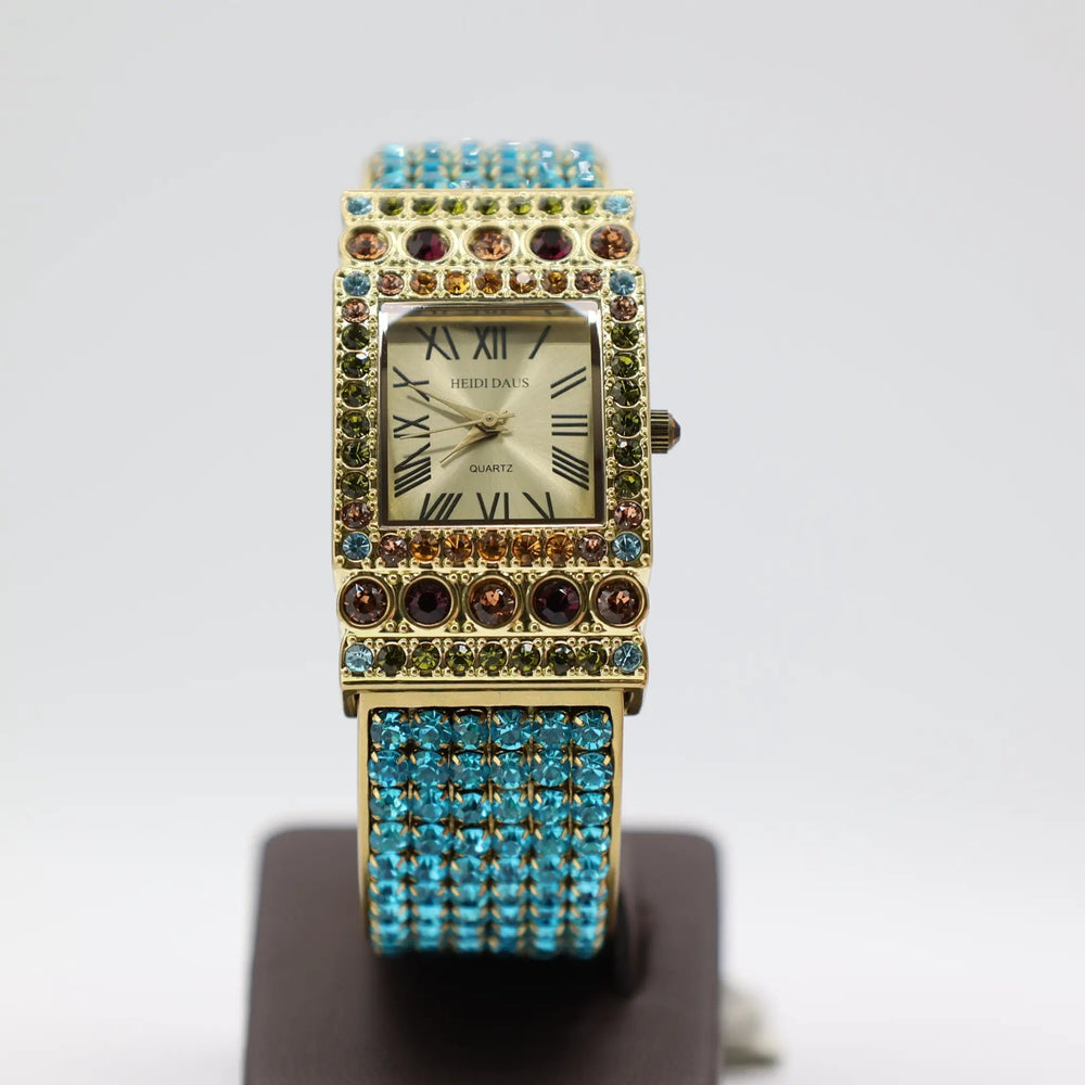 Heidi Daus Divinely Deco Blue And Multicolored Crystal Cuff Watch by Annie McConnell's Renewed Elegance