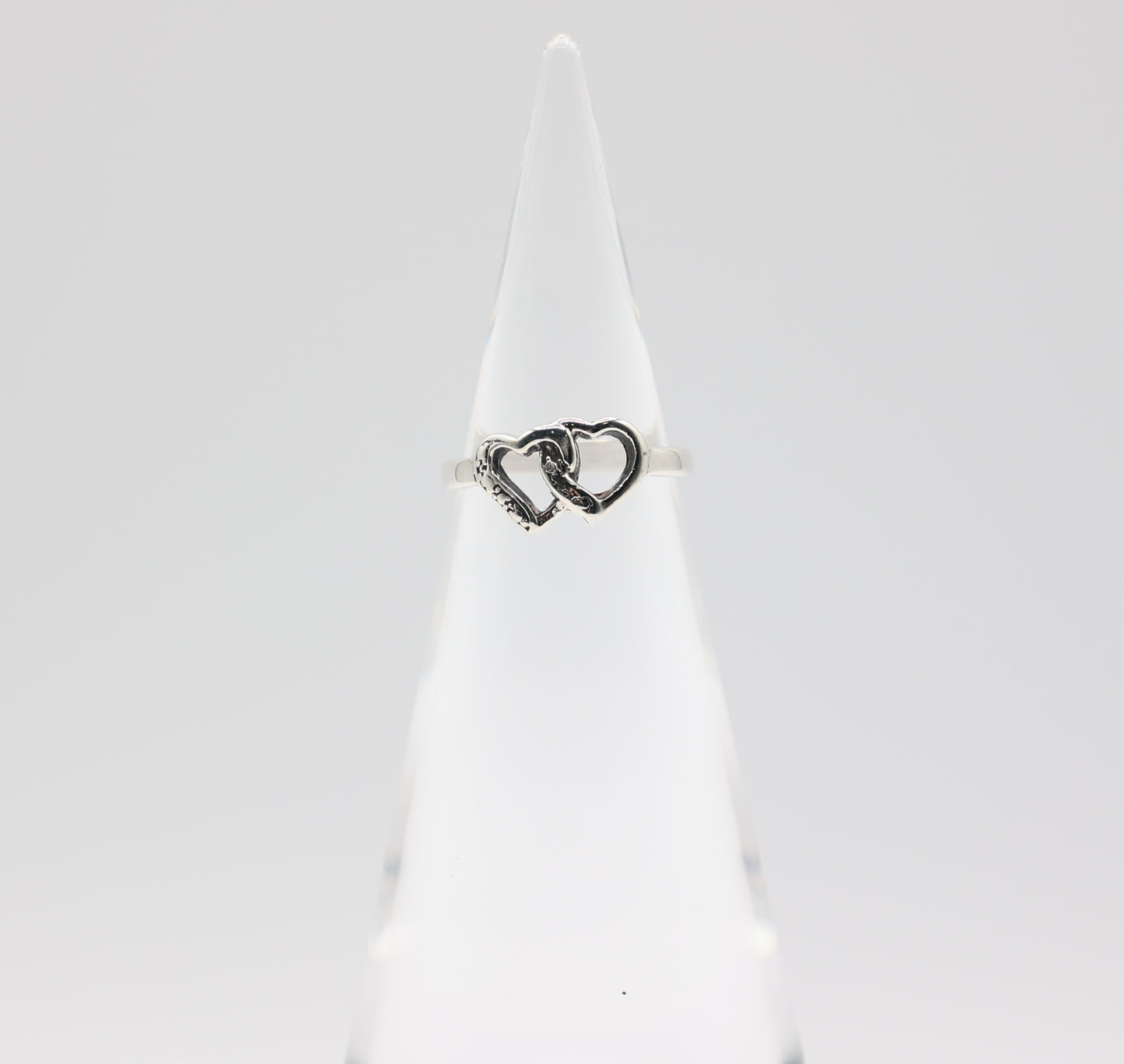 925 Sterling Silver Double Heart Ring - Size 6