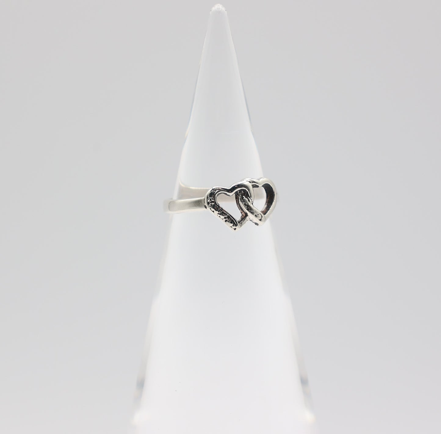 925 Sterling Silver Double Heart Ring - Size 6