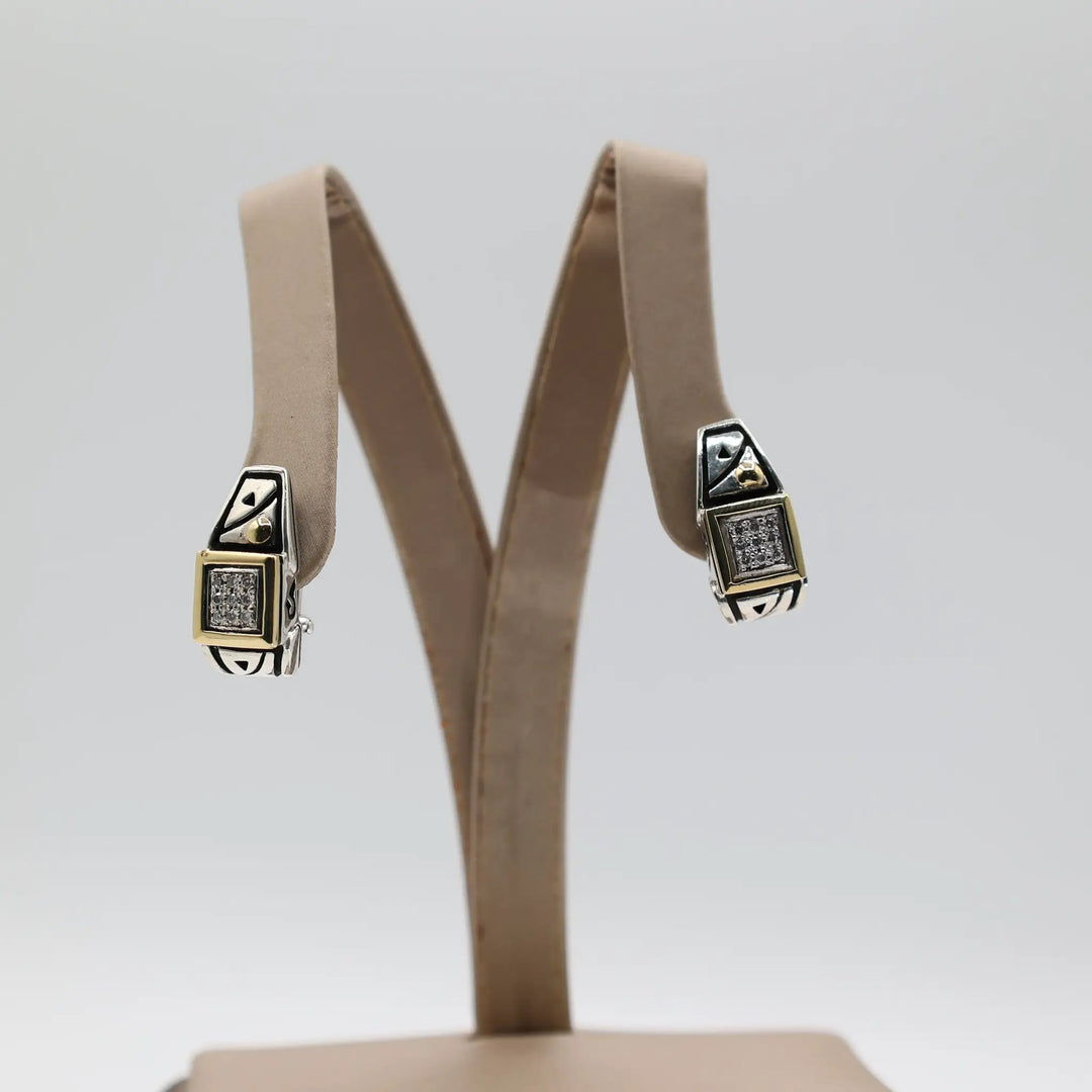 John Atencio Two Tone 925 Silver And 18K Gold Diamond Pave Earrings by Annie McConnell's Renewed Elegance