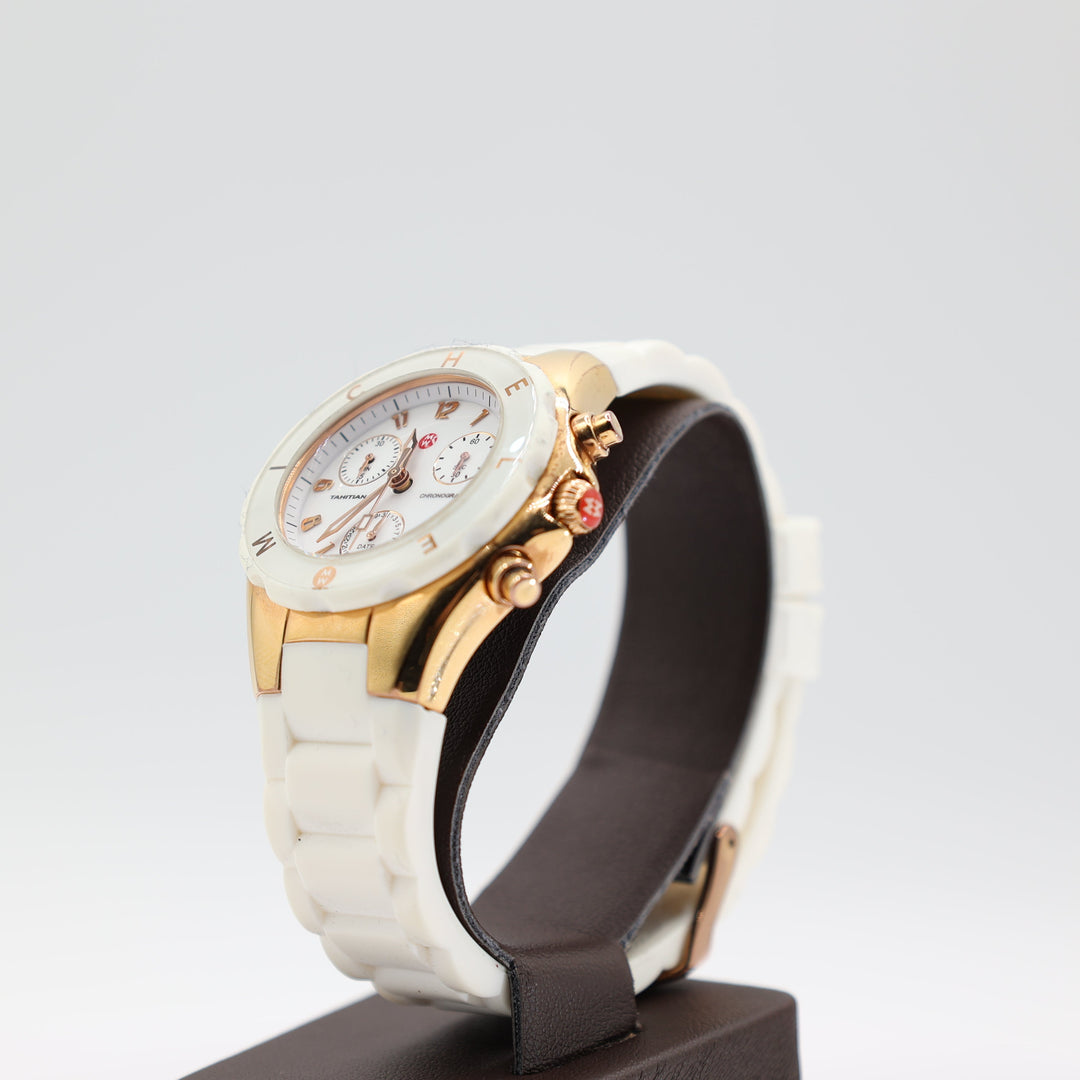 Michele Jelly Bean White Silicone Band With Gold Watch