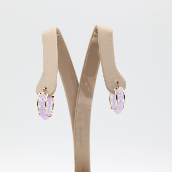 14k Yellow Gold Beaded Amethyst Hoop Earrings