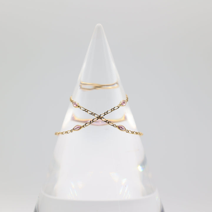 10k Yellow Gold Pink Marquise Stones Anklet 10 Inches