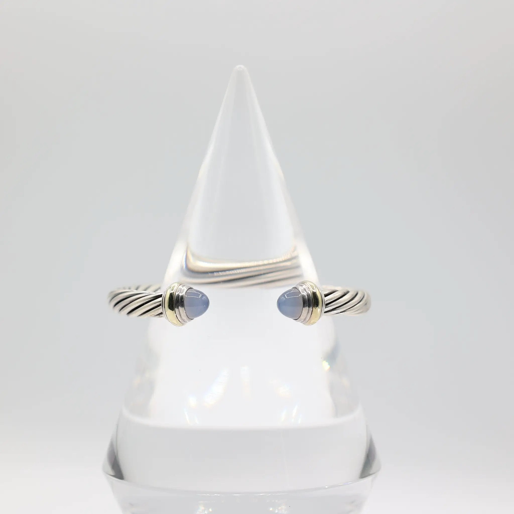 David Yurman 925 Silver & Blue Chalcedony Cable Cuff Bracelet w/14k Gold Accents by Annie McConnell's Renewed Elegance