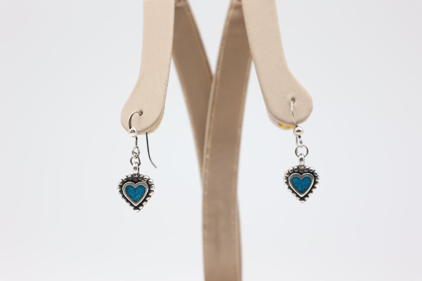 Silver Faux Turquoise Heart Dangle Earrings - 3.35 g