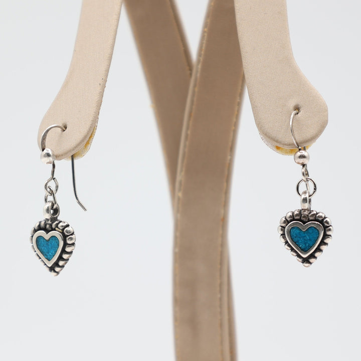 Silver Faux Turquoise Heart Dangle Earrings - 3.35 g