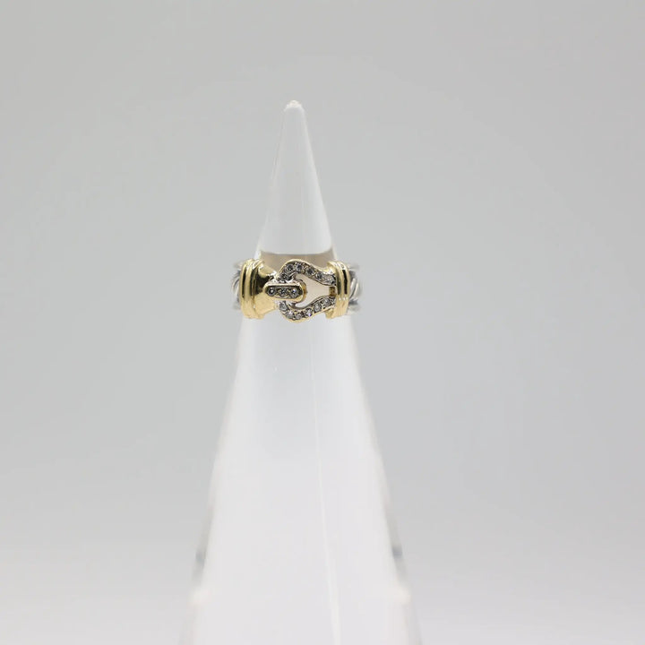 David Yurman Two Tone 18K Gold 925 Silver Diamond Buckle Ring Size 3 by Annie McConnell's Renewed Elegance