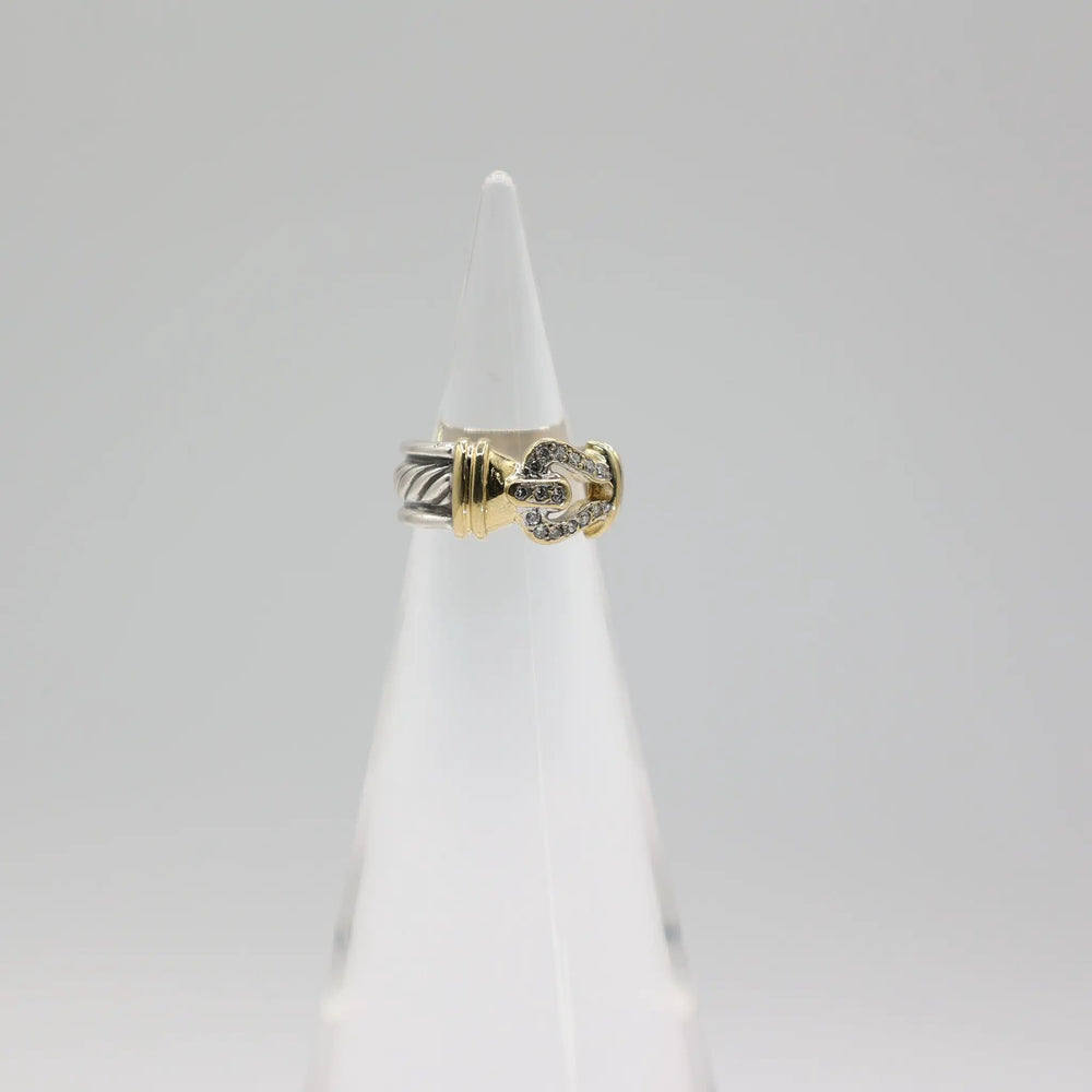 David Yurman Two Tone 18K Gold 925 Silver Diamond Buckle Ring Size 3 by Annie McConnell's Renewed Elegance