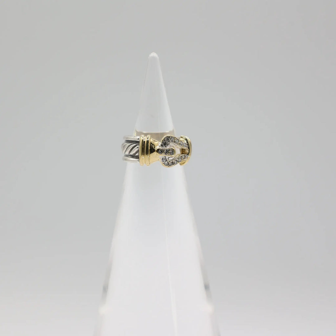 David Yurman Two Tone 18K Gold 925 Silver Diamond Buckle Ring Size 3 by Annie McConnell's Renewed Elegance