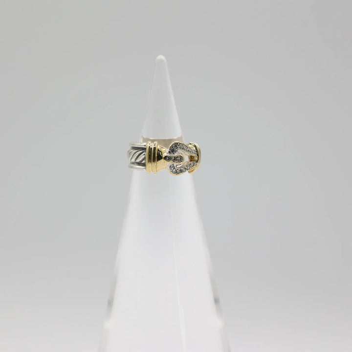 David Yurman Two Tone 18K Gold 925 Silver Diamond Buckle Ring Size 3 by Annie McConnell's Renewed Elegance