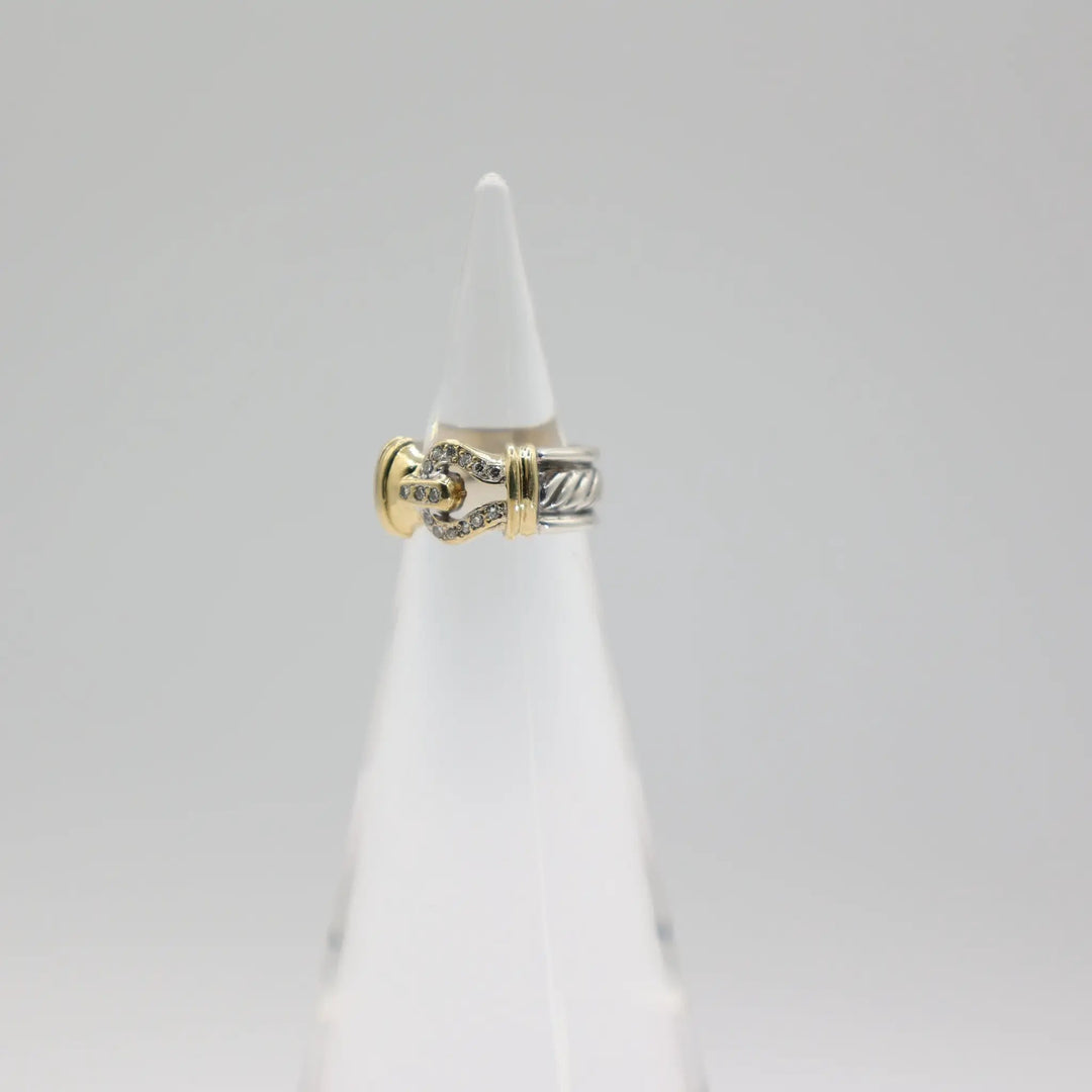 David Yurman Two Tone 18K Gold 925 Silver Diamond Buckle Ring Size 3 by Annie McConnell's Renewed Elegance