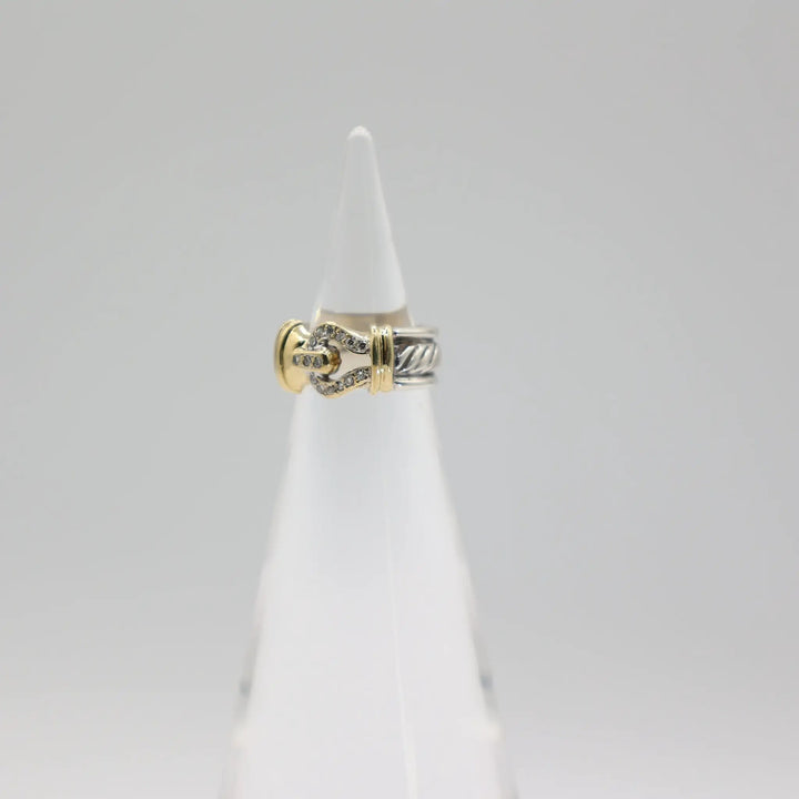 David Yurman Two Tone 18K Gold 925 Silver Diamond Buckle Ring Size 3 by Annie McConnell's Renewed Elegance