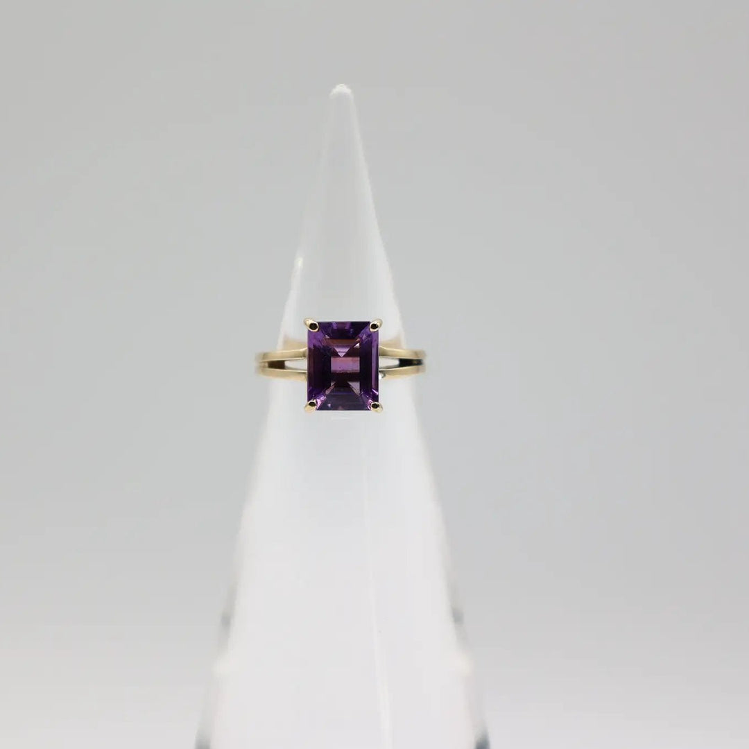 Genuine 14K Yellow Gold Emerald Cut Amethyst Ladies Ring Size 5.75 by Annie McConnell's Renewed Elegance
