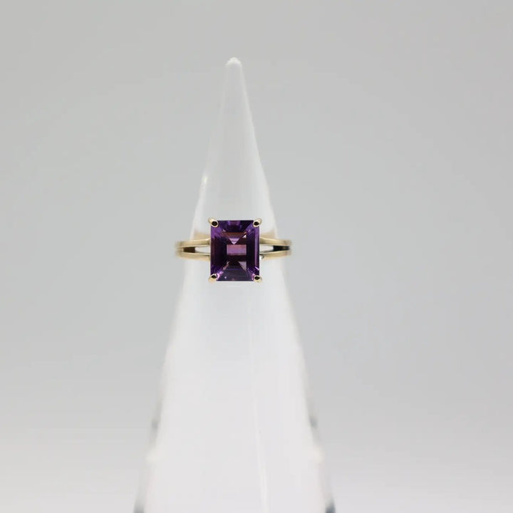 Genuine 14K Yellow Gold Emerald Cut Amethyst Ladies Ring Size 5.75 by Annie McConnell's Renewed Elegance