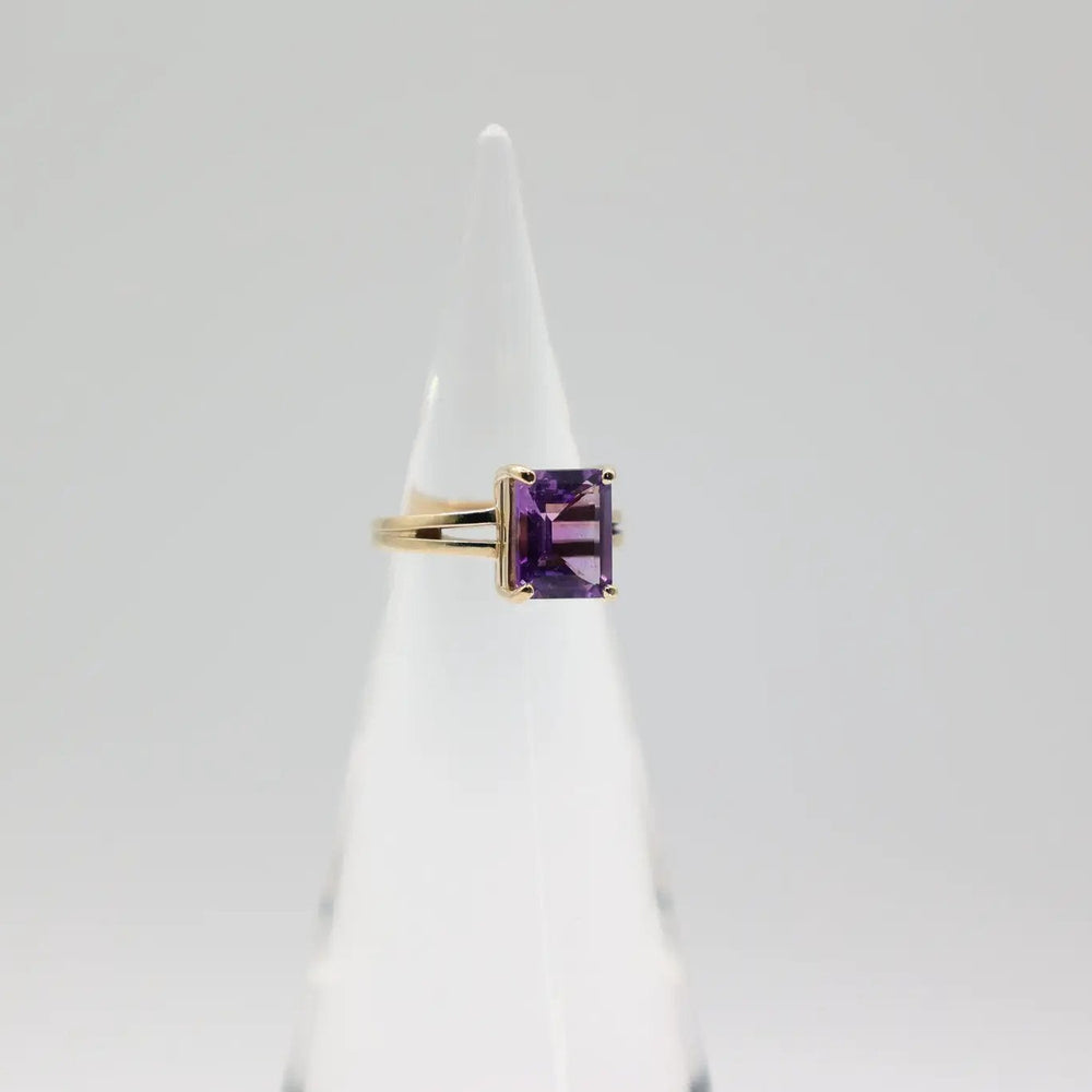 Genuine 14K Yellow Gold Emerald Cut Amethyst Ladies Ring Size 5.75 by Annie McConnell's Renewed Elegance