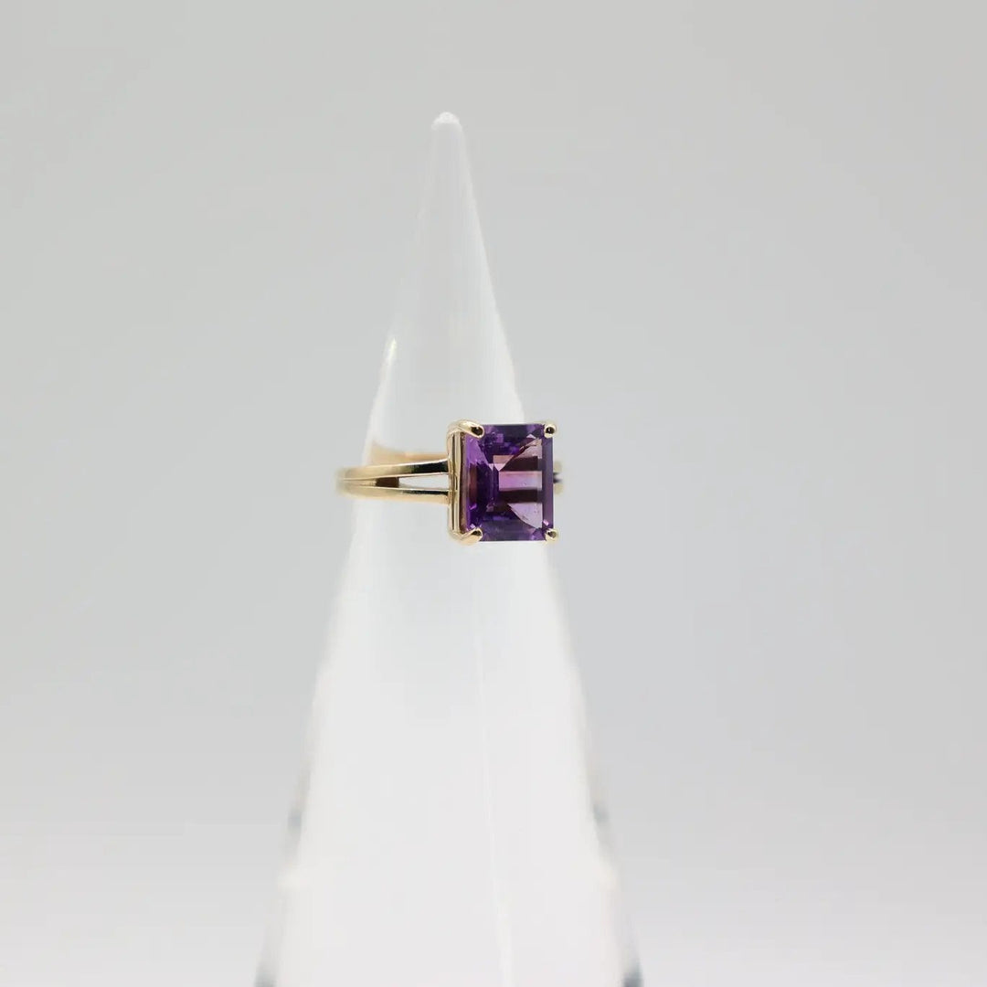 Genuine 14K Yellow Gold Emerald Cut Amethyst Ladies Ring Size 5.75 by Annie McConnell's Renewed Elegance