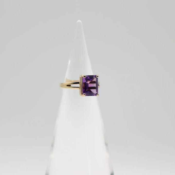 Genuine 14K Yellow Gold Emerald Cut Amethyst Ladies Ring Size 5.75 by Annie McConnell's Renewed Elegance