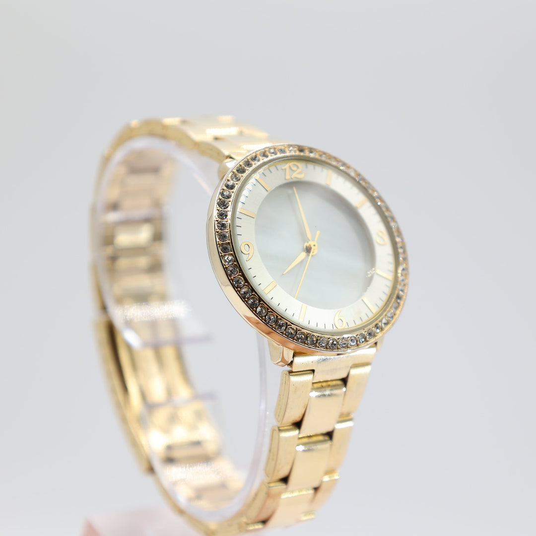 Unbranded Yellow Gold Toned with white Crystals Bezel Watch