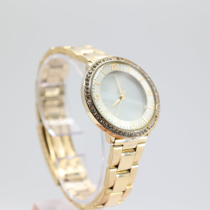 Unbranded Yellow Gold Toned with white Crystals Bezel Watch
