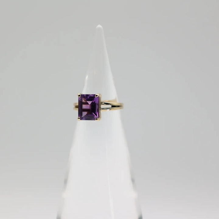 Genuine 14K Yellow Gold Emerald Cut Amethyst Ladies Ring Size 5.75 by Annie McConnell's Renewed Elegance
