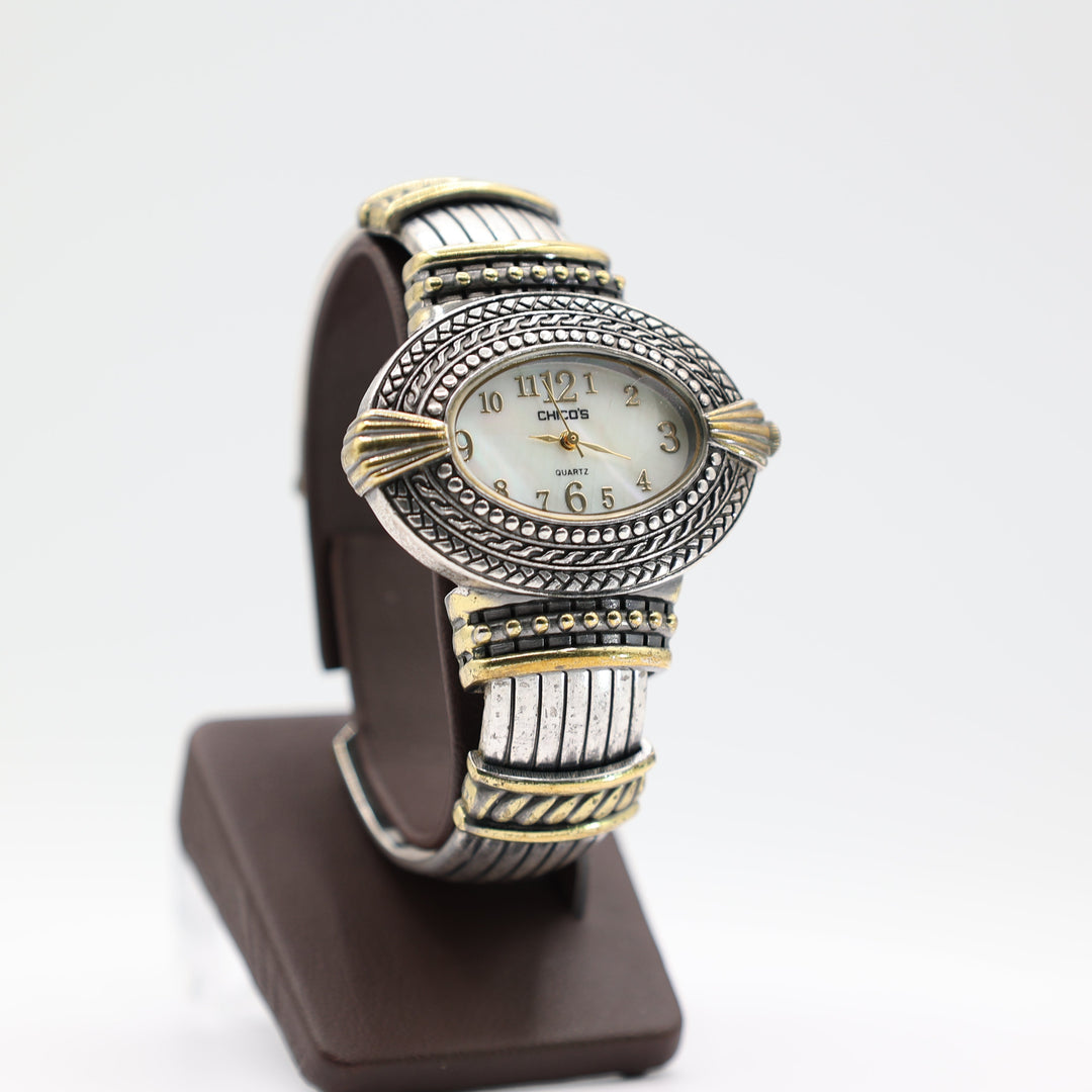 Chico's Art Deco Style Quartz WR Analog Cuff Bangle Watch