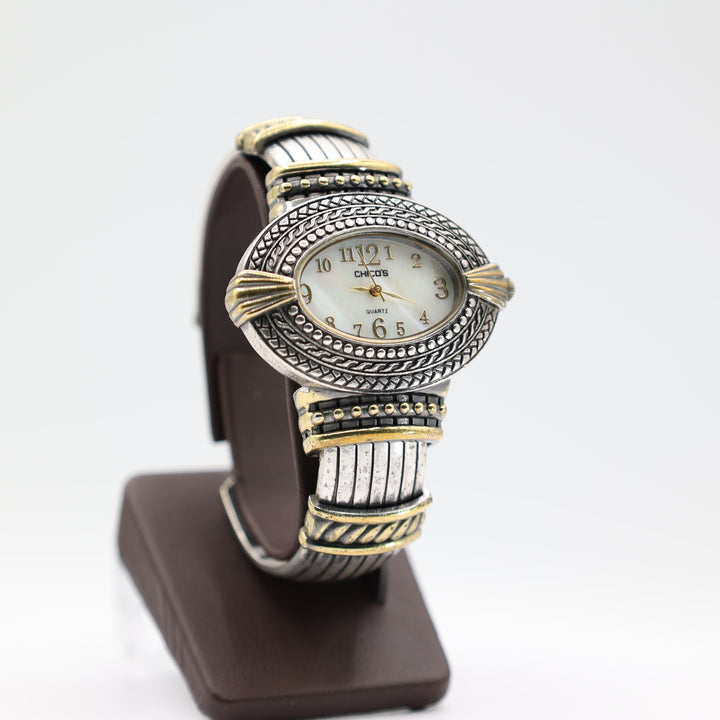 Chico's Art Deco Style Quartz WR Analog Cuff Bangle Watch