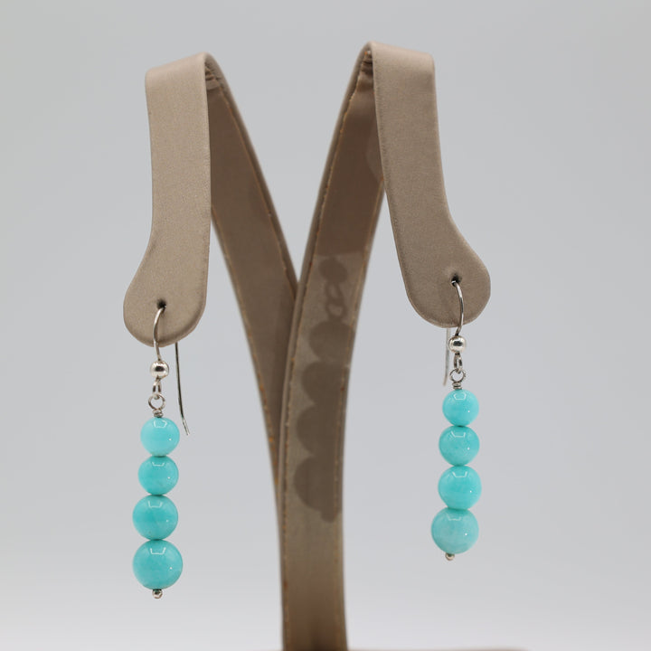 925 Sterling Silver Four Beaded Turquoise Dangle Hook Earrings