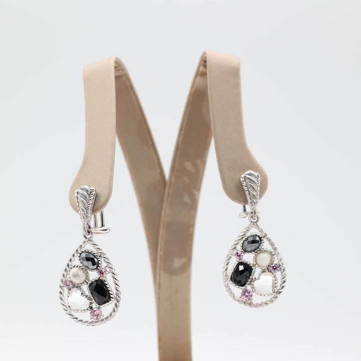 Judith Ripka 925 Sterling Silver Pink CZ Teardrop Earrings