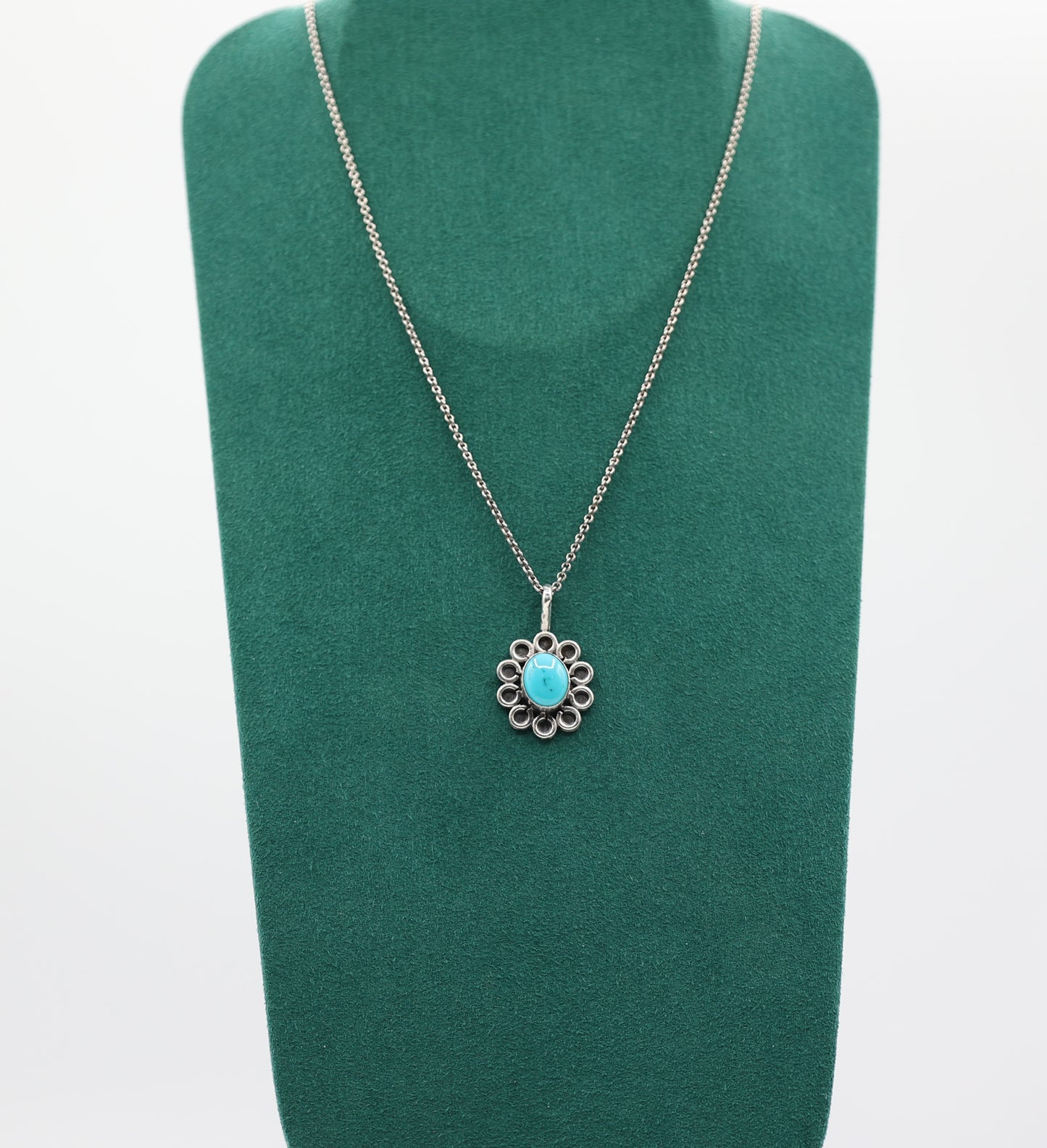 925 Sterling Silver Turquoise Flower Pendant Necklace