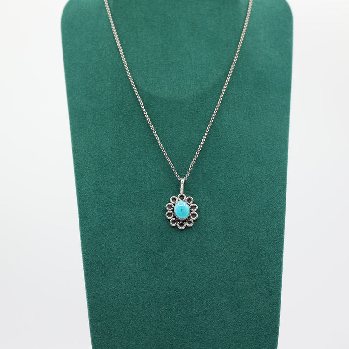 925 Sterling Silver Turquoise Flower Pendant Necklace