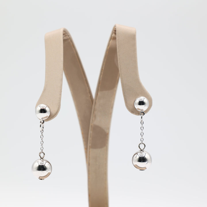 Silver Tone Double Bead Dangle Earrings