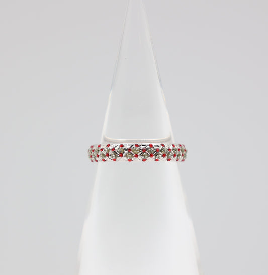 14k White Gold and Red Rhinestone Ring - Size 8