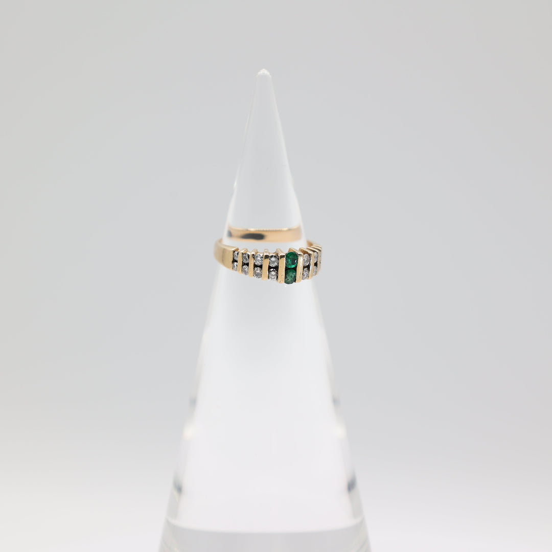 14k Yellow Gold Emerald and Diamond Ring Size 6.25