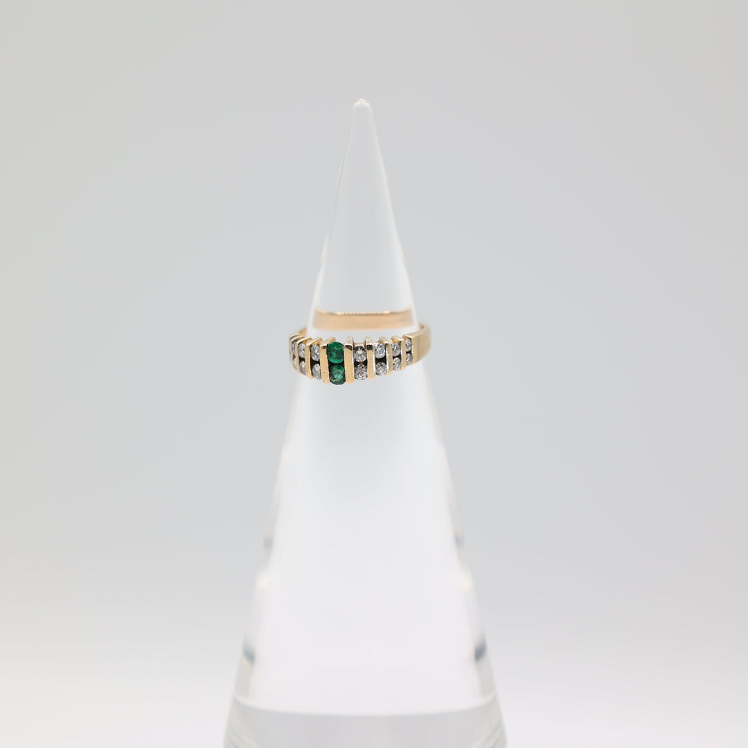 14k Yellow Gold Emerald and Diamond Ring Size 6.25