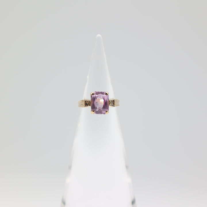 14K Yellow Gold 10x8mm Emerald Cut Pink Sapphire Ring Size 6