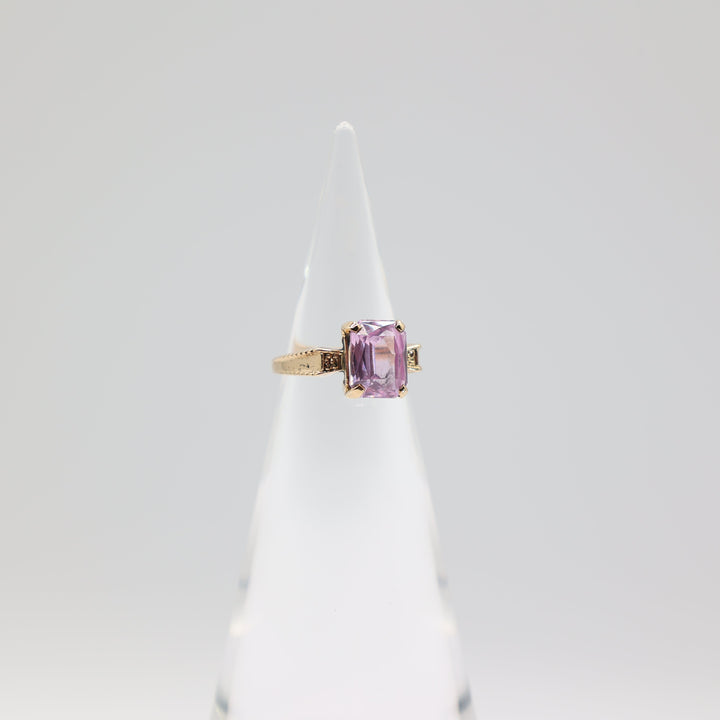 14K Yellow Gold 10x8mm Emerald Cut Pink Sapphire Ring Size 6