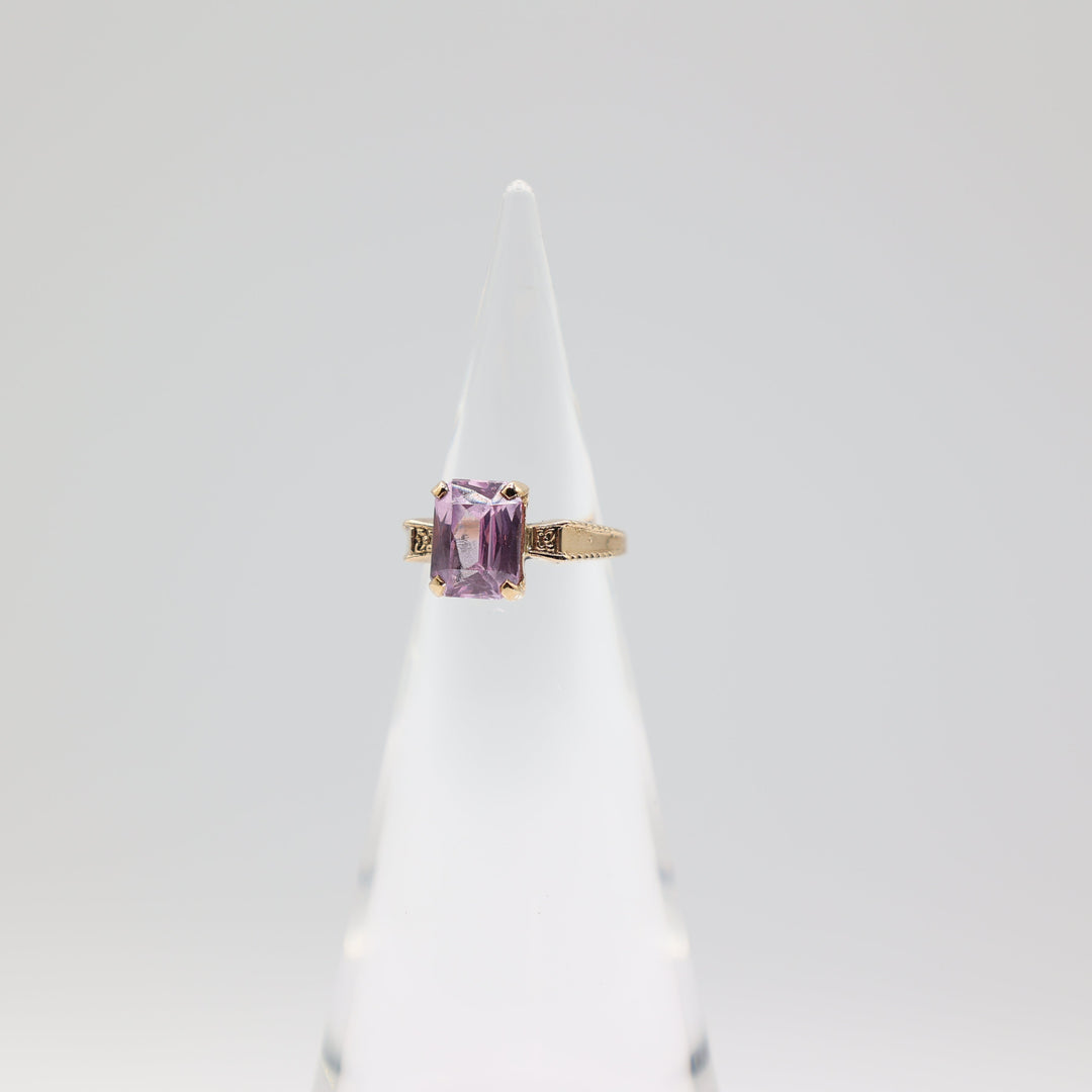 14K Yellow Gold 10x8mm Emerald Cut Pink Sapphire Ring Size 6