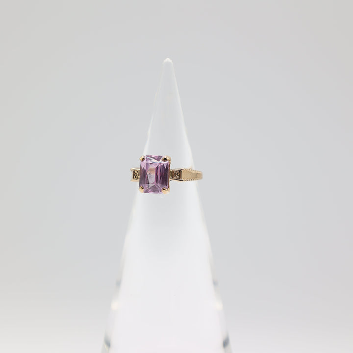 14K Yellow Gold 10x8mm Emerald Cut Pink Sapphire Ring Size 6