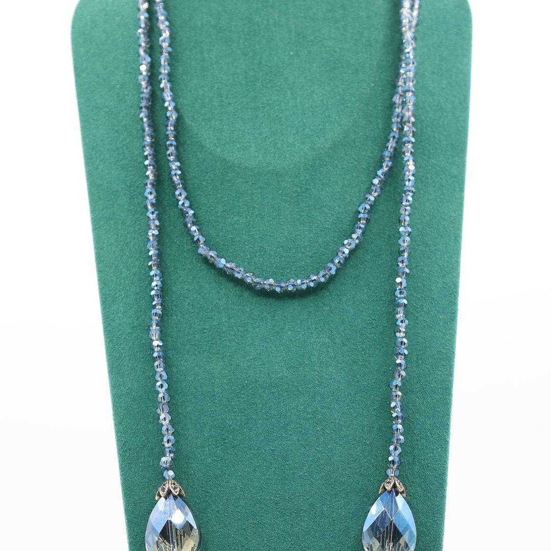 Heidi Daus "Lux Be A Lady" Beaded Blue Tone Crystal Lariat Necklace
