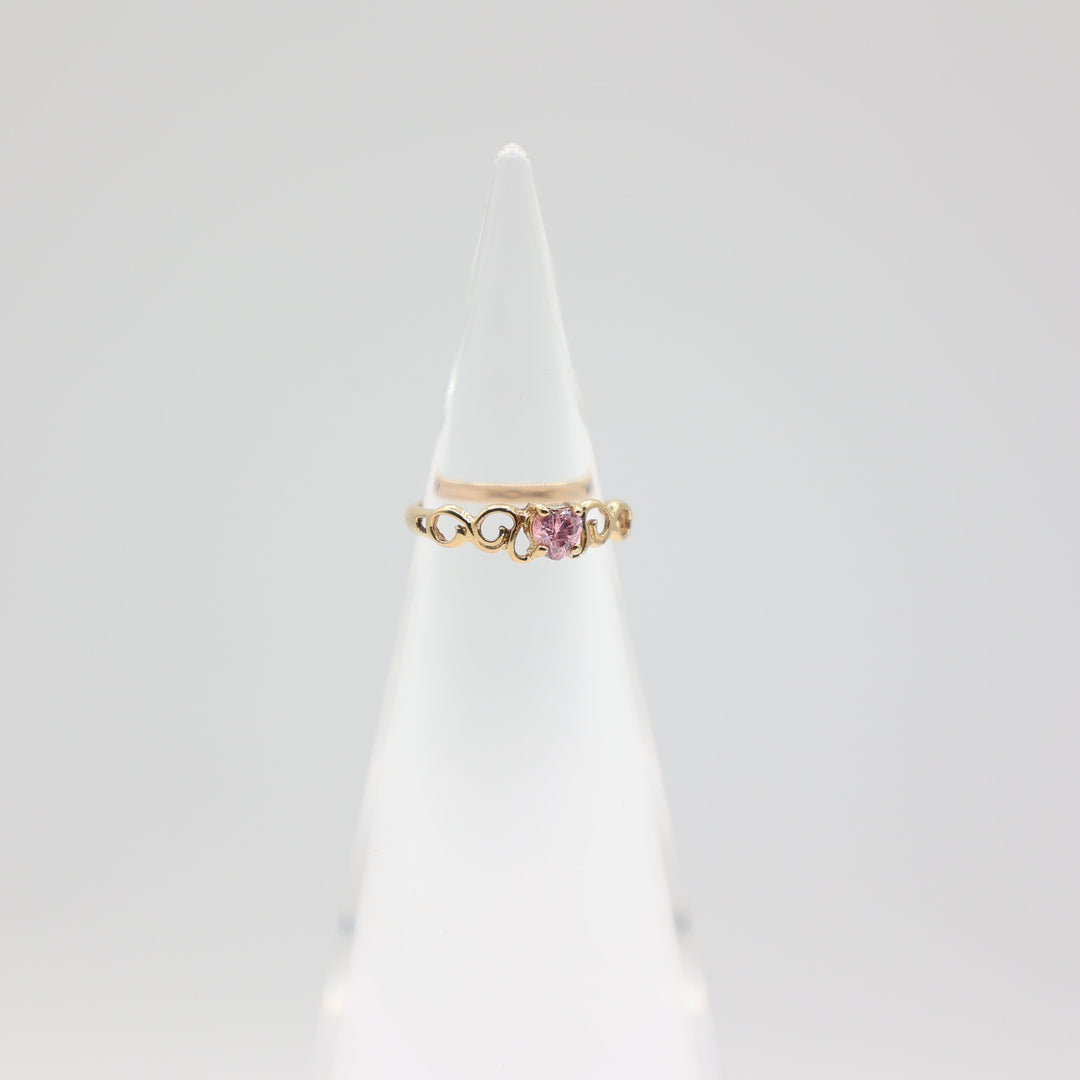 10k Yellow Gold Pink Heart Stone Ring Size 4