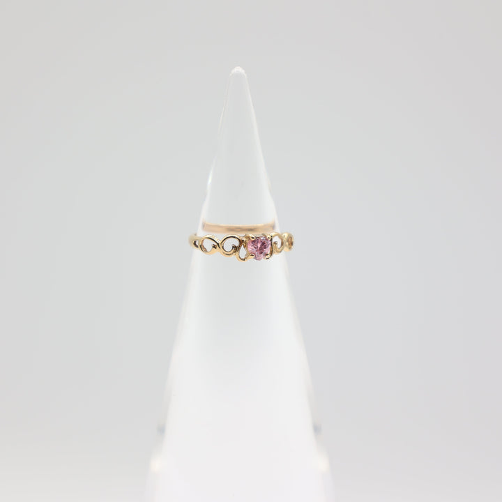 10k Yellow Gold Pink Heart Stone Ring Size 4