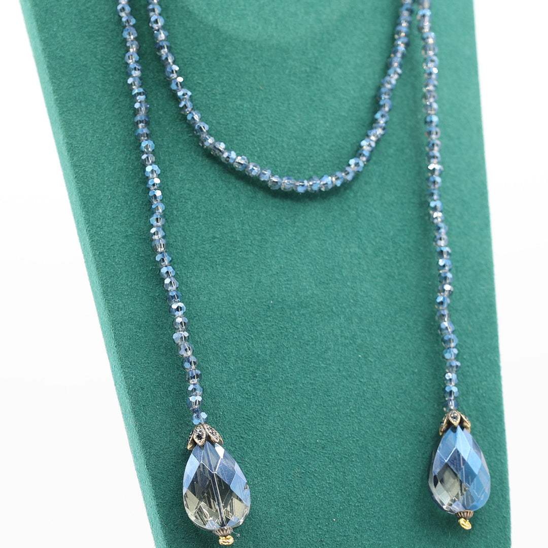 Heidi Daus "Lux Be A Lady" Beaded Blue Tone Crystal Lariat Necklace